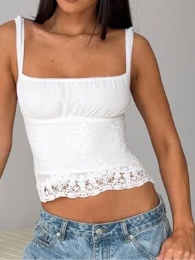 White Fox Boutique White Lace-Edged Square Neck Tank